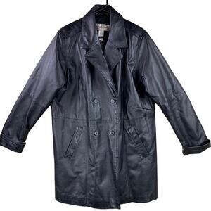 Veranesi Black Leather Coat Womens Size 18 Double Breasted